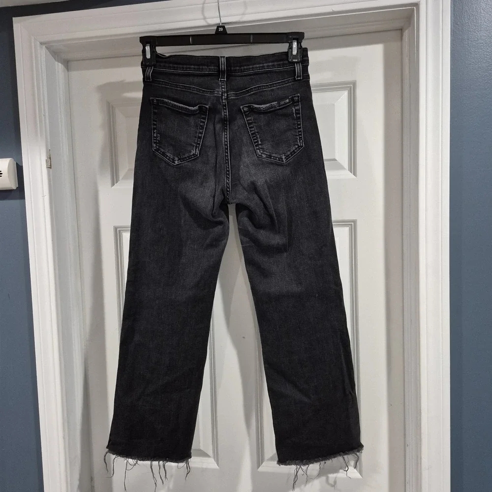 Joe's Jeans Womens 27 Washed Black High Rise Wide Leg Cropped Distressed Raw Hem